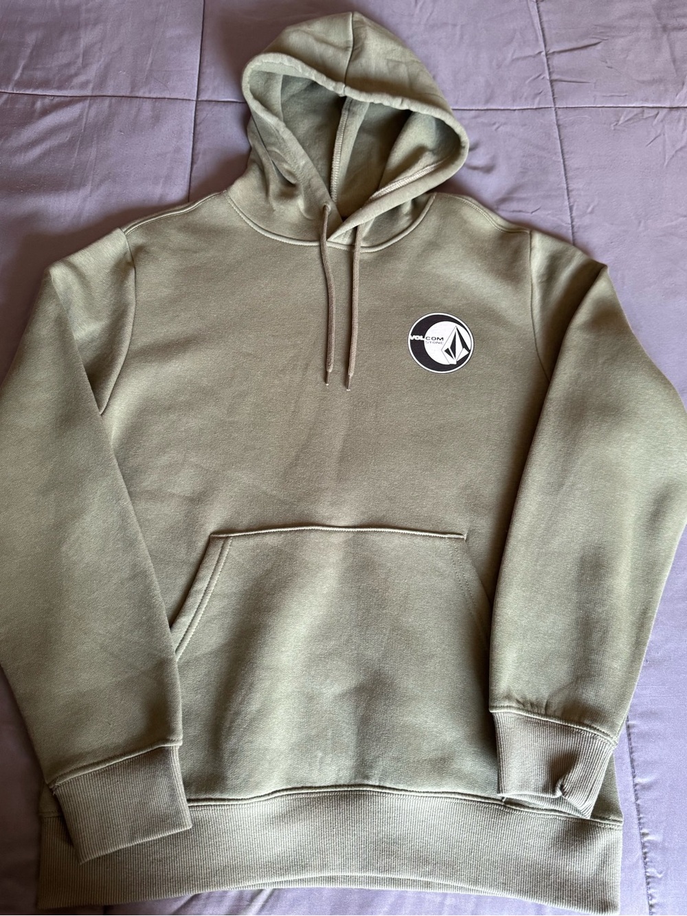 NEW Volcom Olive Green Hooded Pullover with Chest Logo - Men S